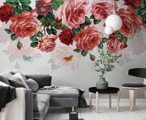 Wallpapers Bacal Custom 3D Wallpaper Mural Nordic Modern Hand Painted Retro Rose Living Room Achtergrond Flower Wall Paper Po Decor Huda