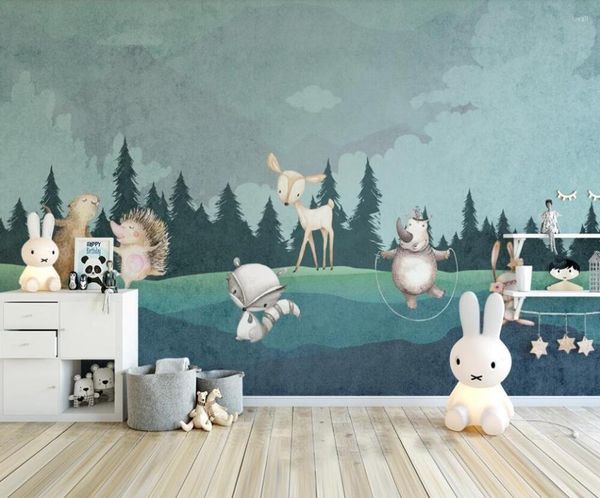 Fonds d'écran Bacal personnalisé 3D papier peint Mural nordique peint à la main forêt dessin animé Animal fond mur chambre décoration beauté Po