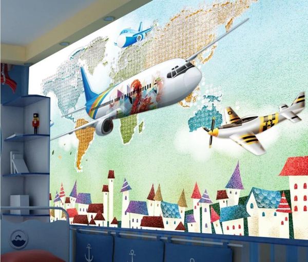 Fonds d'écran Bacal personnalisé 3D papier peint Mural peint à la main aquarelle avion enfants enfant chambre fond mur pour salon décor