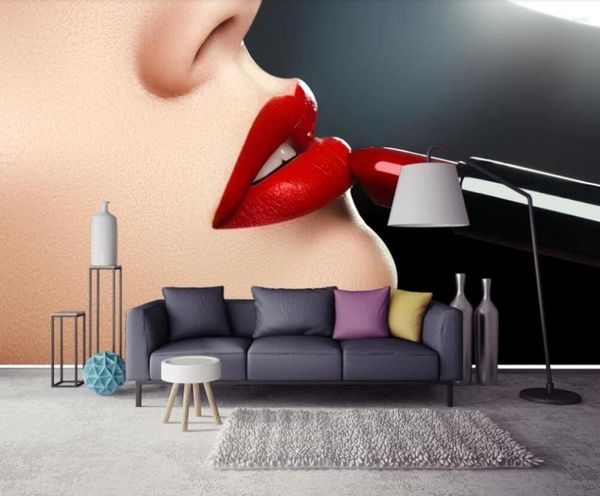 Papeles pintados Bacal personalizado 3D papel pintado Mural arte moderno hermoso Sexy labios rojos primer plano Fondo decoración de pared pintura 5d