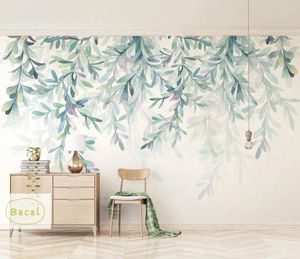 Wallpapers Bacal Custom Po 3D Behang Moderne Groene Bladeren Aquarel Scandinavische Stijl Muurschildering Behang Woonkamer Fresco Home Decor