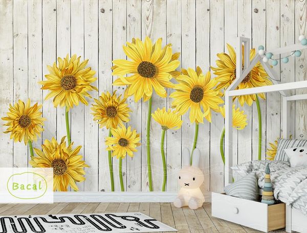 Fonds d'écran Bacal personnalisé Po papier peint moderne 3D mural jaune tournesol art design chambre bureau salon papier 5D