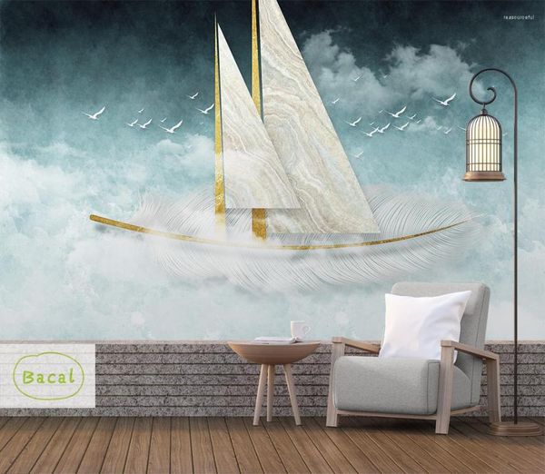 Papeles pintados Bacal personalizado moderno moda estéreo papel tapiz Mural 3D velero pluma blanca nube fondo abstracto papel de pared decoración del hogar