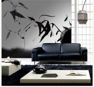 Wallpapers Bacal Ink Bamboo Leaf Chinese stijl muurschilderingen voor woonkamer 3d Po Wallpaper Walls Grote Papel Mural Wall