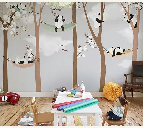 Papeles pintados Bacal grande lindo Panda árboles 3D dibujos animados papel pintado murales para bebé niño habitación pared Po Mural papel 8D pegatinas