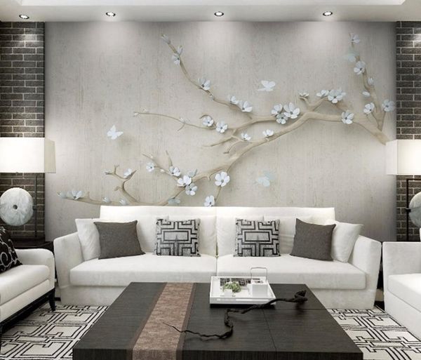 Fondos de pantalla Bacaz Custom Po Wallpaper 3d Living Room TV Sofá Estilo chino Flor blanca Mural grande Murales de pared