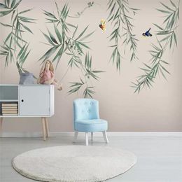 Fonds d'écran Bambou Fleurs Et Oiseaux Encre Peint À La Main De Haute Qualité Mur Tissu Fabricants En Gros Papier Peint Mural Po