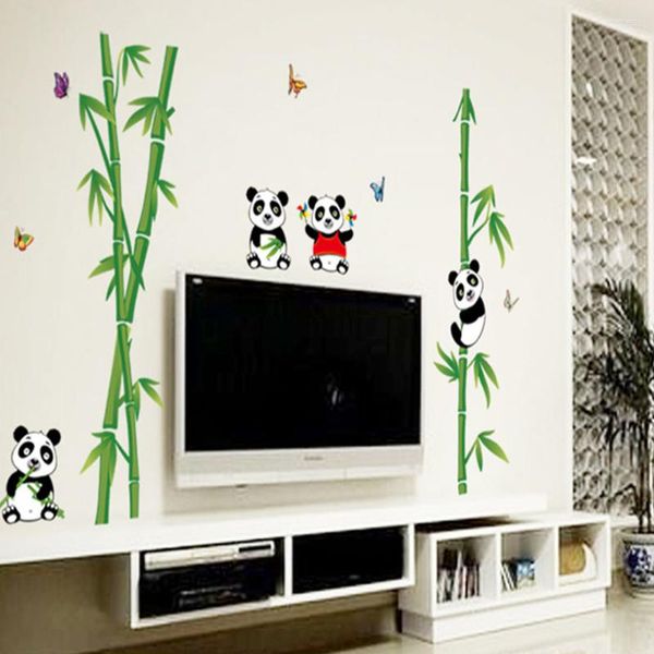 Fonds d'écran Bambou Panda Stickers Muraux Pour Enfants Chambres Enfants Décor À La Maison Canapé Vivant Autocollant Stickers