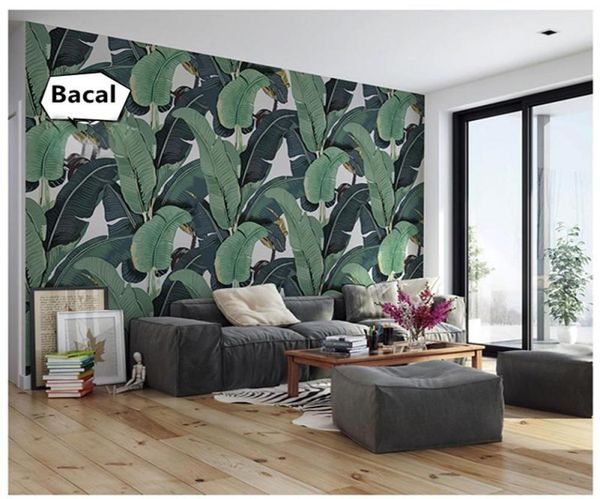 Fonds d'écran Banana Leaf Nordic Wallpaper Living Room Chadow Custom sans couture TV non tissé fond 2048073