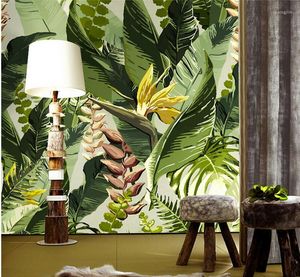 Wallpapers bananenblad behang po muur muurschildering gree bladeren bloem voor woonkamer bank achtergrond decoratieve grote muurschilderingen