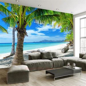 Wallpapers strand palmboom muurschildering po muur papier woonkamer slaapkamer huis decor op maat gemaakte landschap papel de parade para quarto 3d