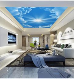 Fonds d'écran Beau paysage 3D peintures murales de plafond papier peint bleu ciel et nuage blanc