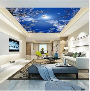 Wallpapers mooi landschap kersen bloesem blauwe lucht plafond muurschildering 3d muurschilderingen behang