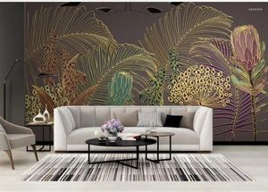 Wallpapers Mooi landschap Moderne Minimalistisch licht Luxe Relief Line Tekening Plant Leaf Achtergrond Wall