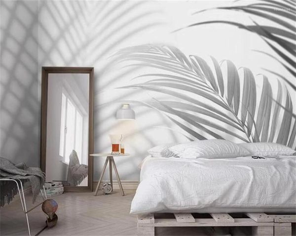 Fonds d'écran Beibehang personnalisé nordique simple et luxe feuilles d'or noir plante tropicale chambre fond papier peint