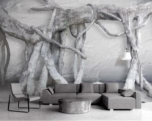 Fonds d'écran noir et blanc 3D tridimensionnel art arbre racine forêt vierge TV fond salon peintures murales papier peint pour murs 3 D