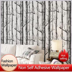 Wallpapers zwart -witte tak niet geweven huisdecoratie Noordse kofferbak berken bos woonkamer behang