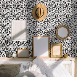 Wallpapers zwart -witte luipaardlijmfilm wallpaper prepasted muur stickers meubels beschermen papieren vochtbestendige plank voering 1 m2