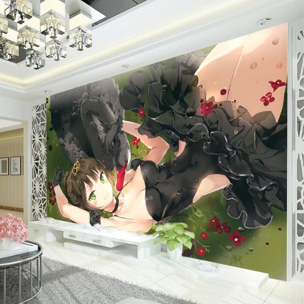 Fonds d'écran Noir et blanc Swan Papier peint 3D Papier peint japonais Anime Girl Mural Rouleaux Canapé TV Fond Tapisserie d'ameublement Couvrant