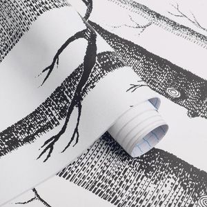 Behang Zwart-wit behang Berkenboom Waterdicht contactpapier Zelfklevend folie Decor Wandbekleding Plankladevoering