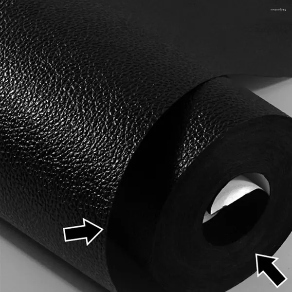 Fondos de pantalla Papel tapiz de cuero sintético negro Patrón de seda mate 3D Color liso PVC Papel de pared impermeable Sala de estar Decoración del dormitorio