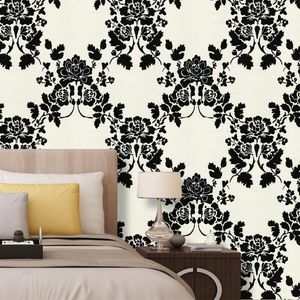 Fonds d'écran Fleur noire Papier peint PVC Stickers muraux Damas Motif Salon Cuisine TV Fond Décor Amélioration de l'habitat Étanche