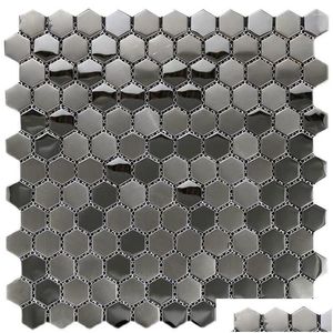 Fonds d'écran carreaux de mosaïque en métal en acier inoxydable hexagonal noir pour dosseret de cuisine livraison directe maison jardin Dhx2C