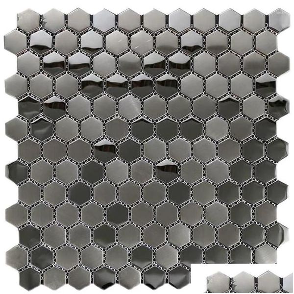 Fondos de pantalla Negro Hexagonal Acero inoxidable Metal Mosaico Azulejo para cocina Backsplash Drop Entrega Home Garden Dhx2C