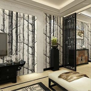 Fonds d'écran noir Birch Birch Papier peint moderne Design Roule Rustique Perle Rustique Forest Boucs Chambre Papier Paper Papier Home Decor