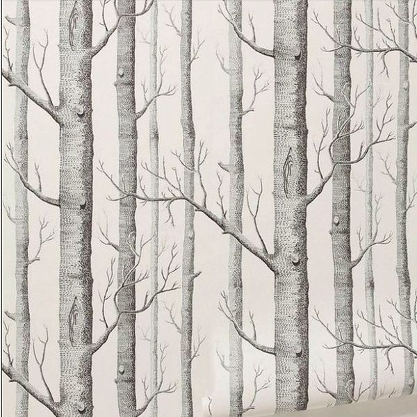 Fonds d'écran Noir Blanc Bouleau Arbre Papier Peint 3D Étanche Moderne Simplicité Style Nordique Forêt Bois Rouleau Chambre Salon 220927