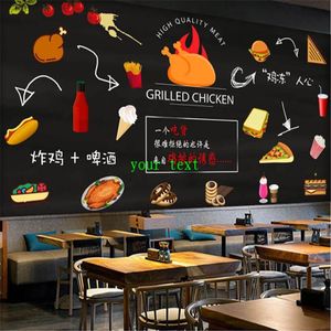 Fonds d'écran tableau noir poulet frit hamburgers frites papier peint Western Fast Restaurant Snack Bar décor industriel papier peint Mural 3D