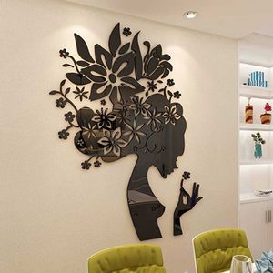 Fonds d'écran Bloom multi-pièces fleur femme motif 3D acrylique décoration mur autocollant bricolage affiche murale mariage décor à la maison chambre Wallstick 230505