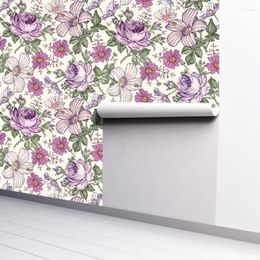 Wallpapers bloeiende paarse bloembehang multicolor bloemen peel en stok muurpapier verwijderbare zelfklevende muurschildering decor