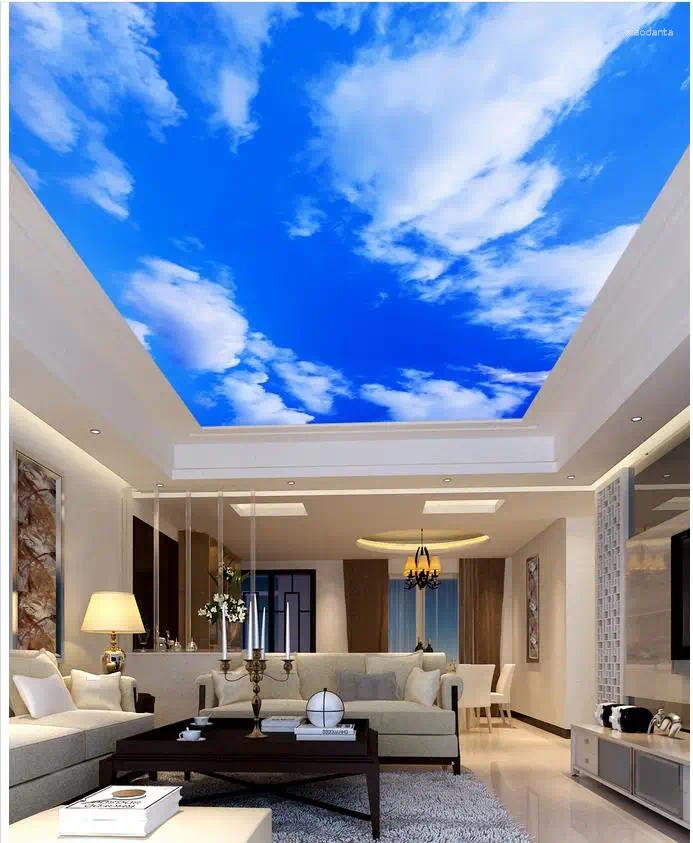 Fondos de pantalla Azul y blanco Sala de estar Dormitorio Techo Papel tapiz 3D Rollo no tejido Decoración del hogar Papel pintado