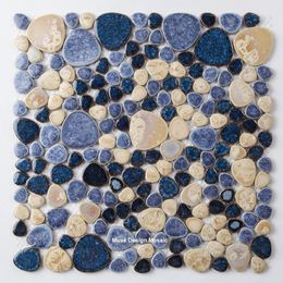 Fonds d'écran Bleu Beige Cailloux Fambe Glacé Céramique Mosaïque Échantillon Carrelage Pour Sol De Bain Piscine Décor Mur Autocollant225z