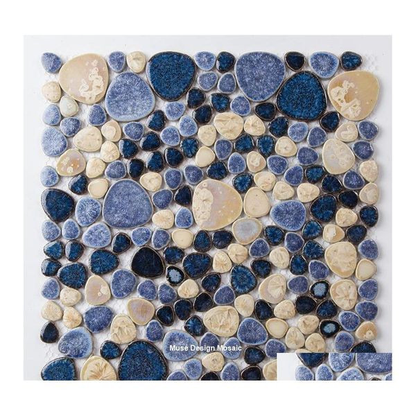 Fondos de pantalla Blue Beige Pebbles Fambe Cer￡mica Glazada Mosaica Mosaico para ba￱era Decoraci￳n de la piscina del piso Pegatina de pared Delio