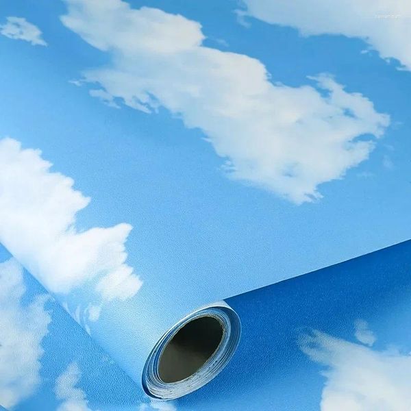 Fonds d'écran Blue Sky Blanc Clouds Match Decor Contact Paper pour les enfants Salle PVC Fond d'écran auto-adhésif Autocollants amovibles imperméables