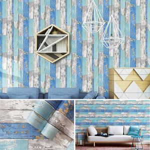 Fonds d'écran bleu bois papier peint auto-adhésif pour salon chambre meubles maison murs décor 17,7 