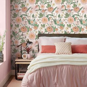 Fonds d'écran Bright Peony Rose Rose Watercolor Imprimé papier peint chic Floral Auto-adhésif Stickers Mur