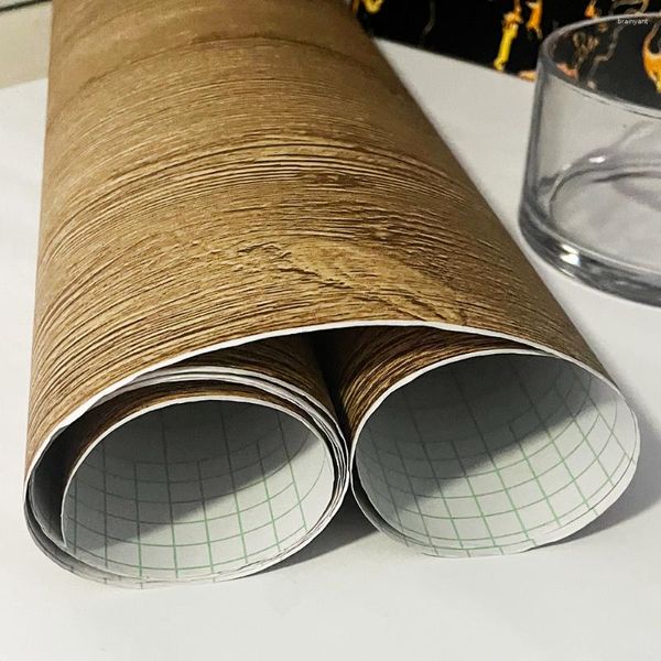 Fonds d'écran Autocollants de plancher de grain de bois marron papier peint pour cuisine sol résistant à l'huile PVC auto-adhésif épais salle de bains carrelage imperméable