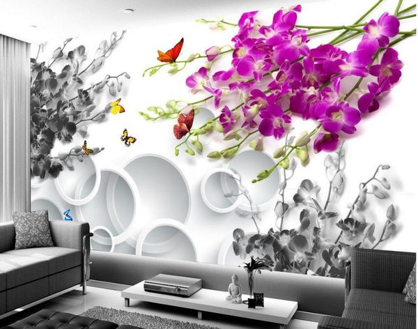 Fondos de pantalla Mariposa Orquídea Moda Telón de fondo Papel tapiz 3D Paredes de flores Decoración del hogar