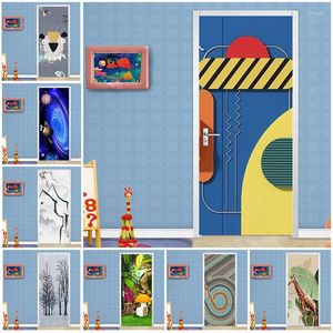 Wallpapers cartoon 3d geometrische abstracte deursticker voor kinderen kinderen slaapkamer woonkamer decor wallpaper pvc waterdichte zelfklevende
