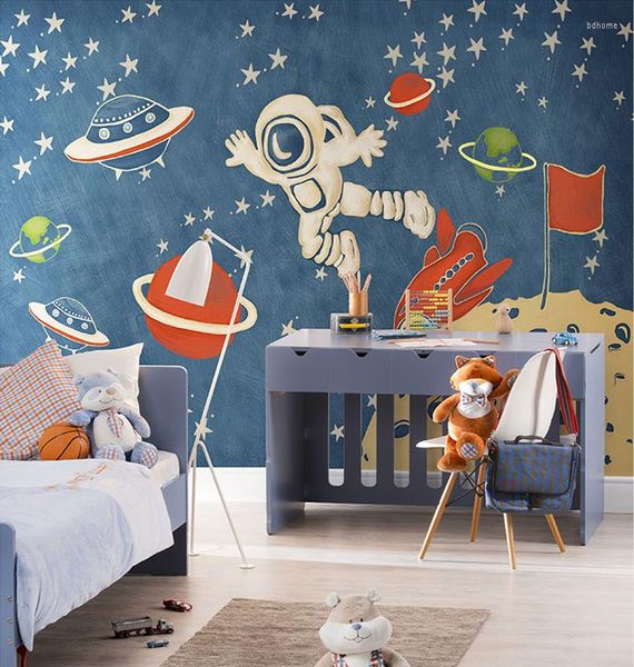 Fondos de pantalla Dibujos animados Nave espacial Papel tapiz Mural 3D Pared PO para niños Habitación Sofá Fondo Espacio exterior Decoración de papel