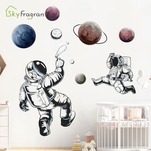 Fonds d'écran Cartoon Sticker mural astronaute espace planète garçons chambre décoration salon décoration murale autocollants auto-adhésifs décor à la maison 230505