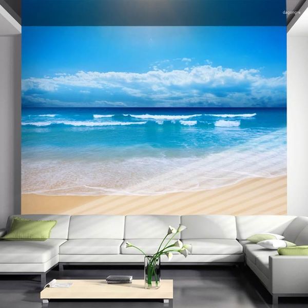 Fonds d'écran Style décontracté Artistique Sunny Beach Seascape Po Convient au salon et à la chambre à coucher Papier peint mural