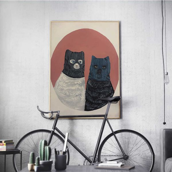 Fondos de pantalla Gato con máscara Impresiones en lienzo Pintura Carteles Ladrón Gato Animal Moderno Nórdico Cuadros de pared Arte para habitación de niños Dormitorio Decoración para el hogar J230224