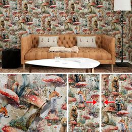 Wallpapers chic dierenwereld paddenstoelracebeer zelfklevende behang peel en stick verwijderbare wanddecoraties voor elke kamer