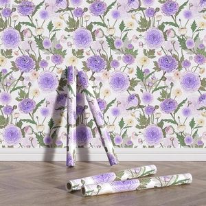 Fonds d'écran Chic Purple Ranunculus Fond d'écran Accessoires de maison 2024 Design Floral Aquarement imprimé fleur Murale 17,7 
