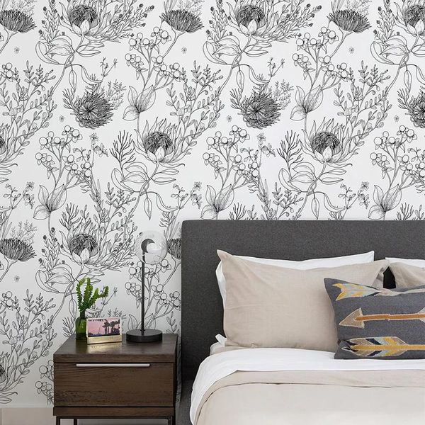 Fonds d'écran chic Chic White Sketch Rovable Wallpaper Meubles Meubles Stickers For Living Room Imperping Peel and Stick Dorable Wall Decor durable