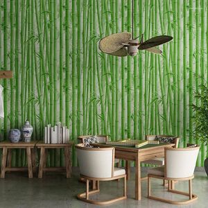 Fonds d'écran chinois 3D stéréo Green Forest Bamboo Wallpaper Restauration Étude de thé salon PVC Stickers muraux imperméables Grain en bois